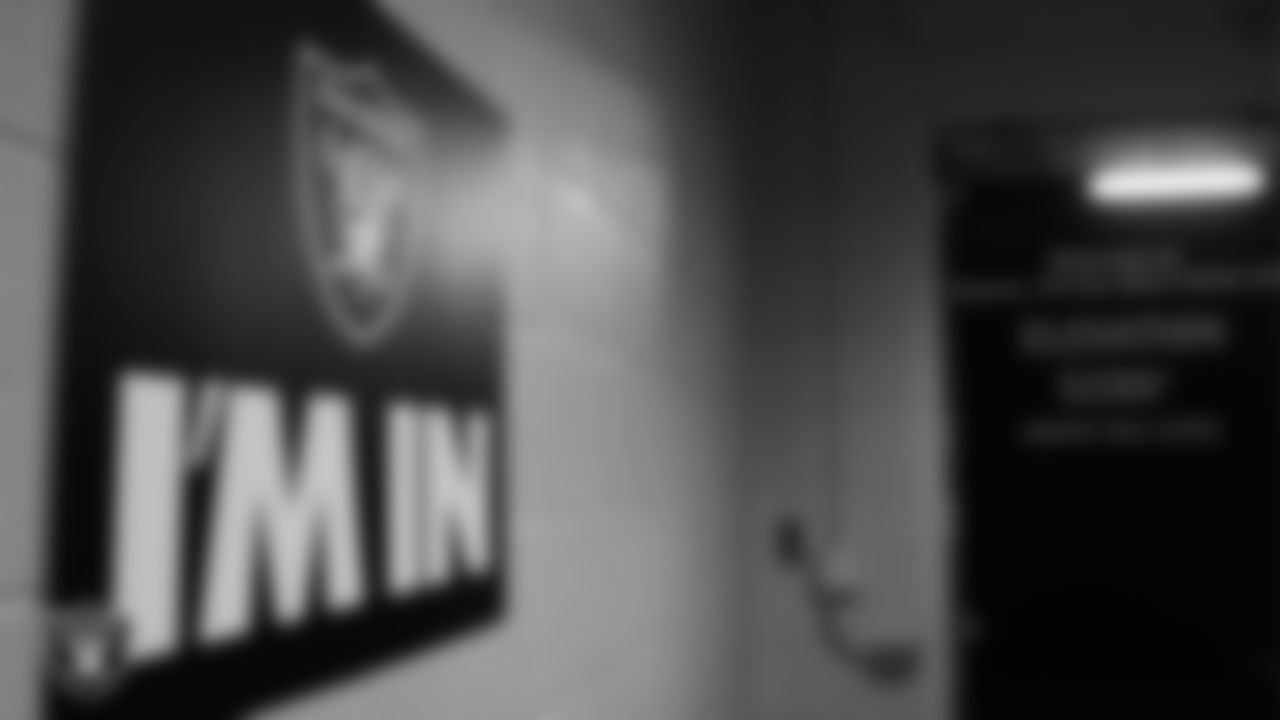 Signage in the locker room prior to the Las Vegas Raiders' arrival for their regular season away game against the Denver Broncos at Empower Field at Mile High.