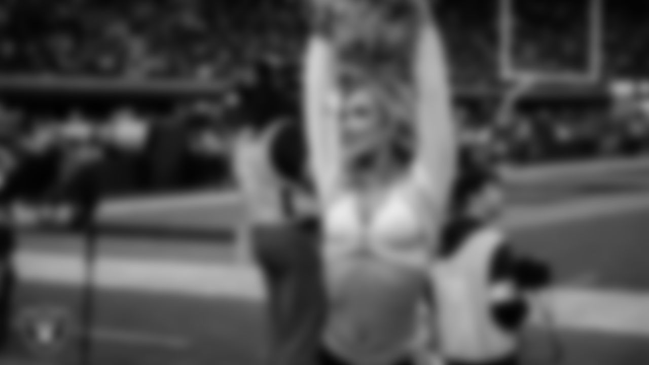 Raiderette Taylor on the sidelines during the regular season home game against the New York Giants at Allegiant Stadium.