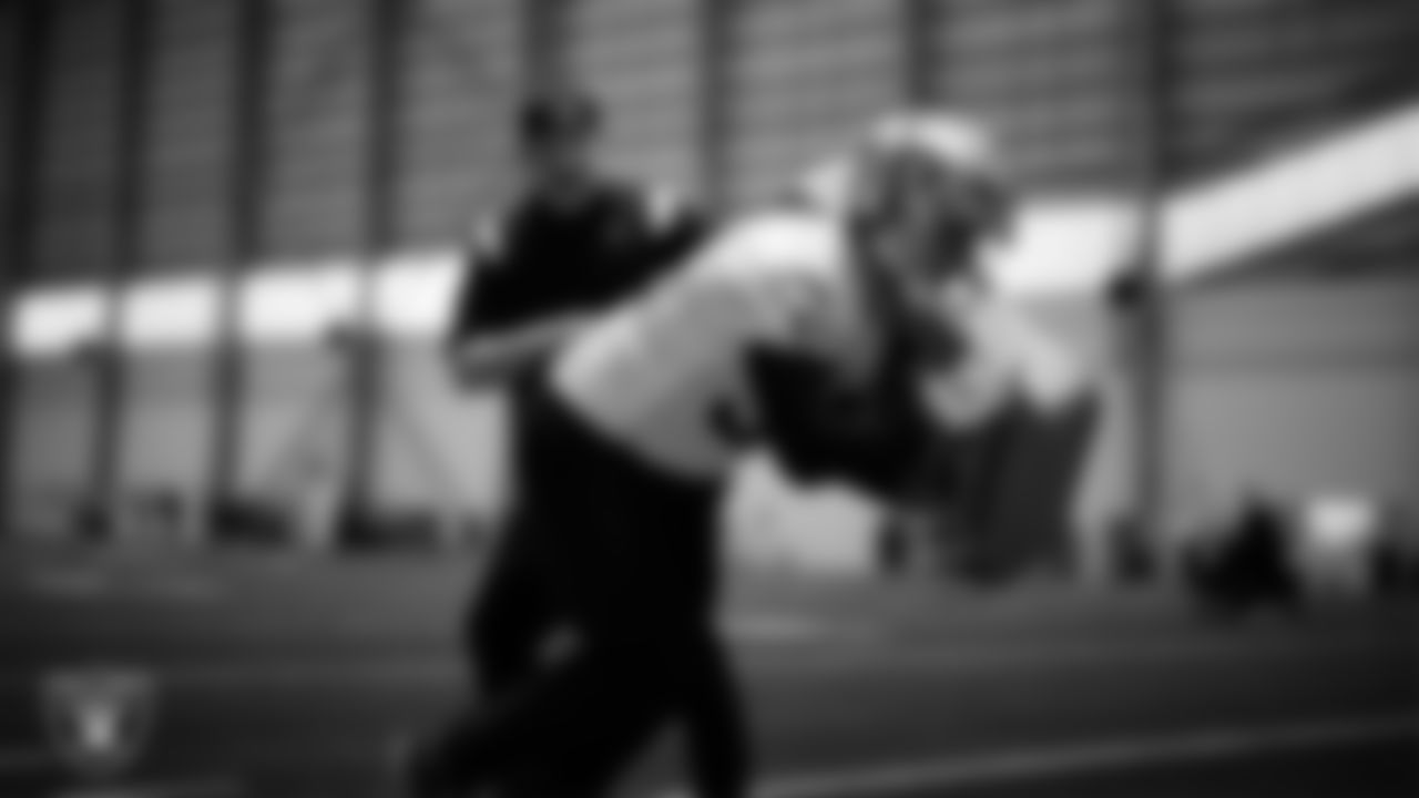 Las Vegas Raiders linebacker Jon Rhattigan (59) during practice at Intermountain Health Performance Center.