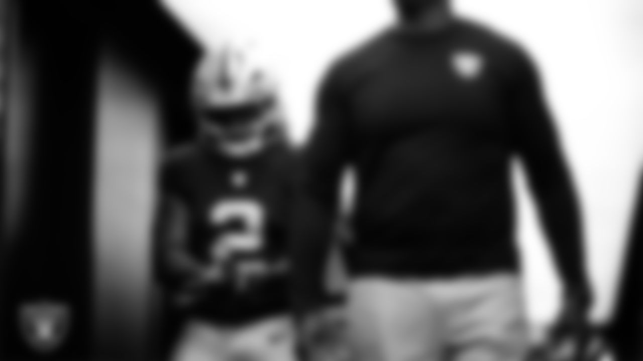 Las Vegas Raiders running back Ashton Jeanty (2) walks down the tunnel before the regular season home game against the Dallas Cowboys at Allegiant Stadium.