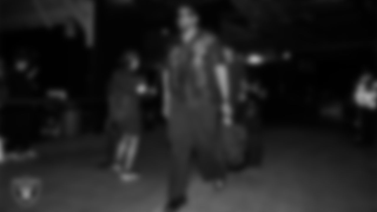 Las Vegas Raiders defensive tackle Thomas Booker IV (99) arrives to the regular season away game against the New England Patriots at Gillette Stadium.