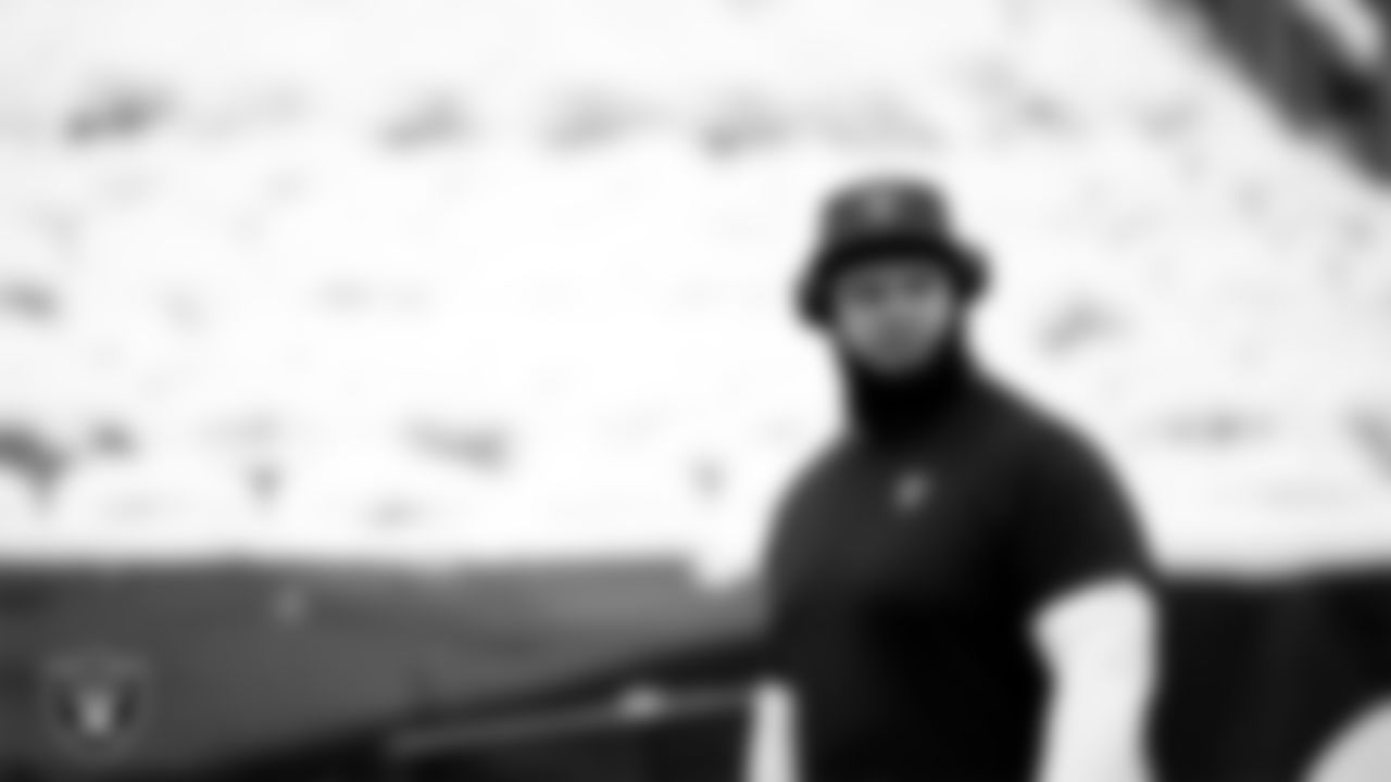 Las Vegas Raiders center/guard Jordan Meredith (61) warming up before the regular season away game against the Philadelphia Eagles at Lincoln Financial Field.