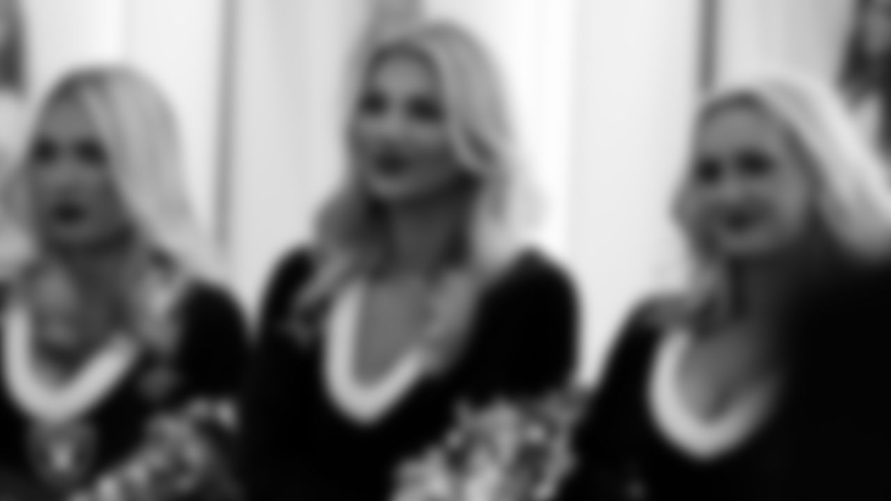 Raiderette Cori in the locker room before the regular season home game against the New York Giants at Allegiant Stadium.