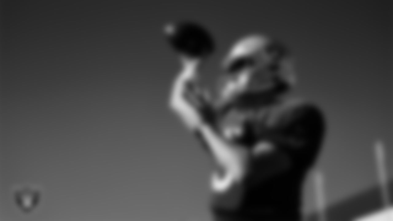 Las Vegas Raiders quarterback Cam Miller (5) during practice at Intermountain Health Performance Center.