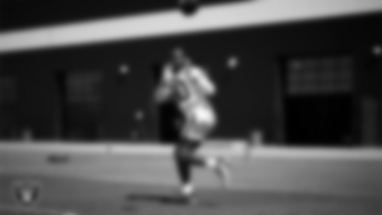 Las Vegas Raiders tight end Ian Thomas (80) at a workout during phase two of the offseason program at Intermountain Health Performance Center.