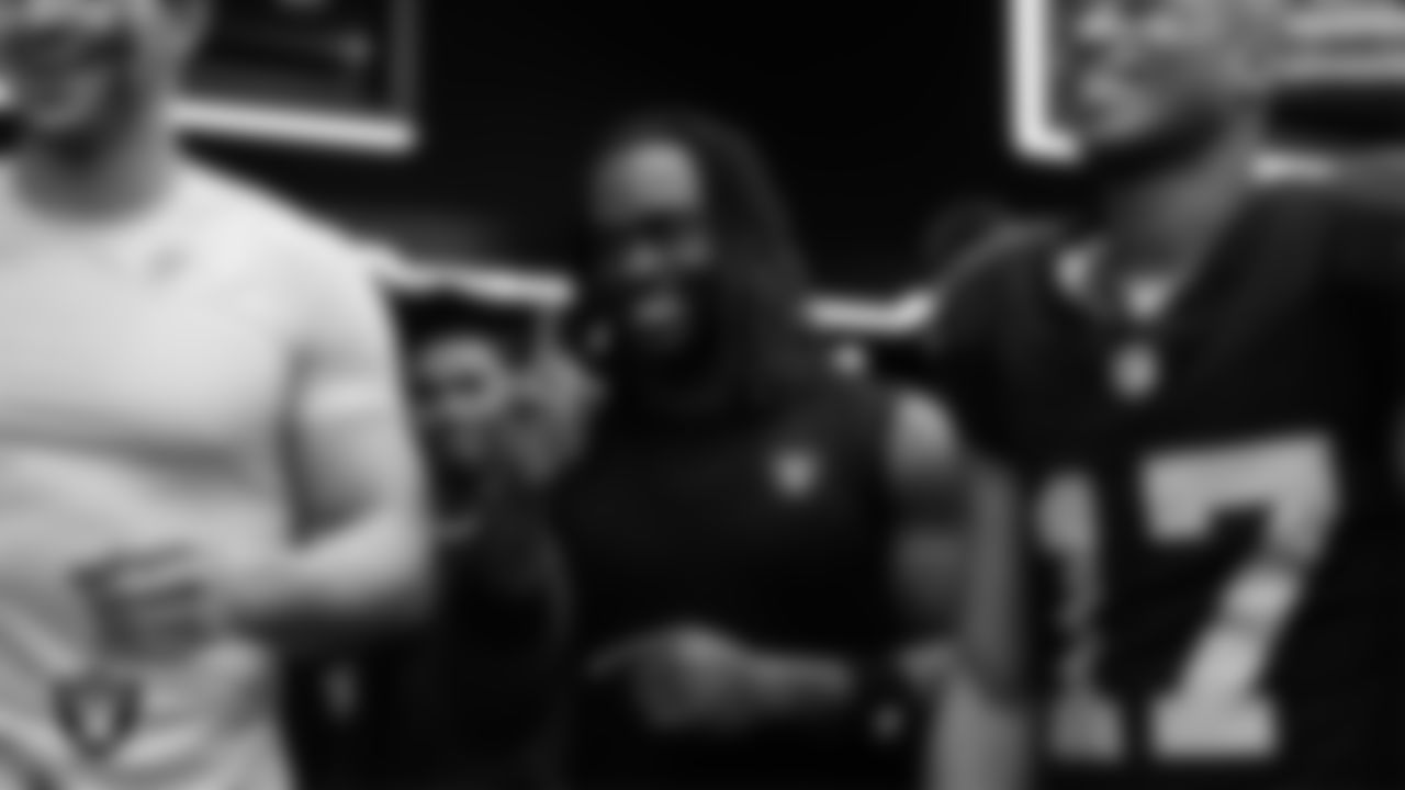 Las Vegas Raiders running back Ashton Jeanty (2) in the locker room after the regular season home game against the Kansas City Chiefs at Allegiant Stadium.