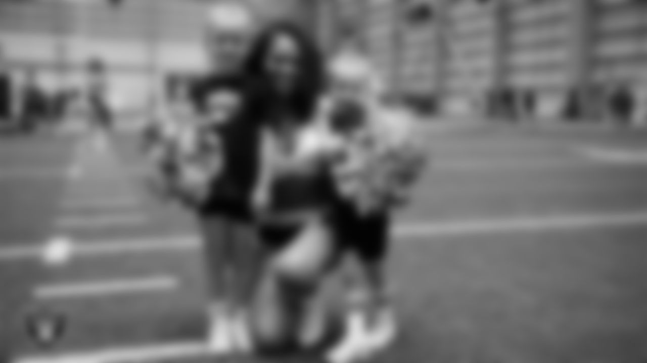 Raiderette Shayla with dancers during day three of summer camp at Intermountain Health Performance Center.