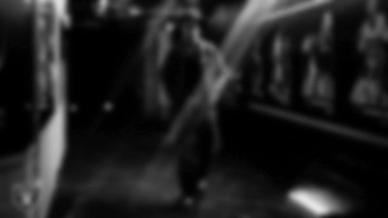 Las Vegas Raiders cornerback Decamerion Richardson (25) arrives to the regular season home game against the Kansas City Chiefs at Allegiant Stadium.