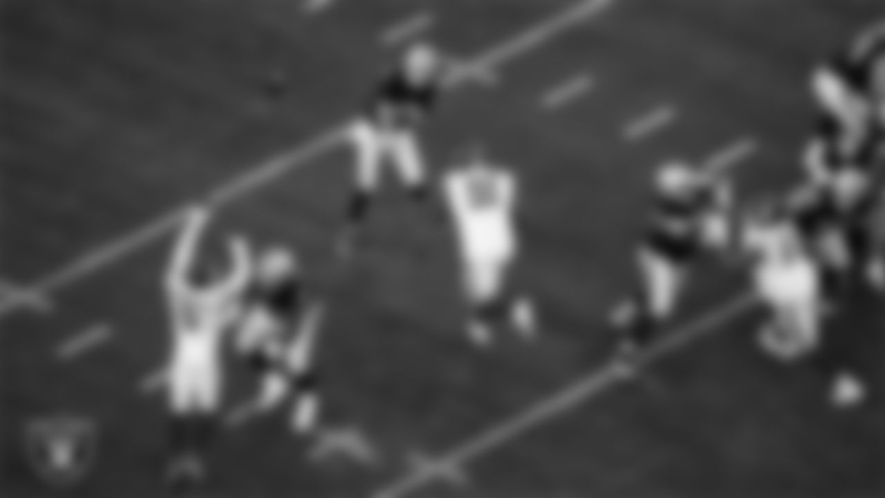 Las Vegas Raiders quarterback Aidan O'Connell (4) passes during the regular season home game against the New York Giants at Allegiant Stadium.