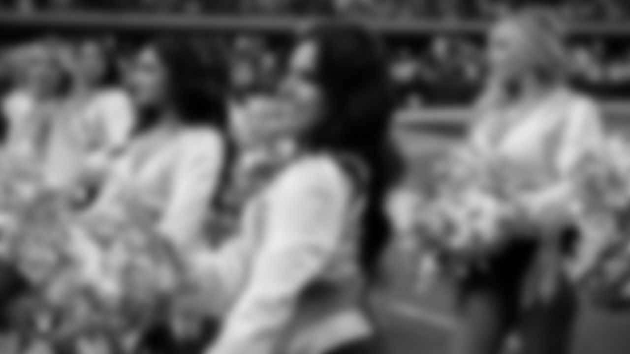 Raiderette Annalise on the sidelines during the regular season home game against the Kansas City Chiefs at Allegiant Stadium.