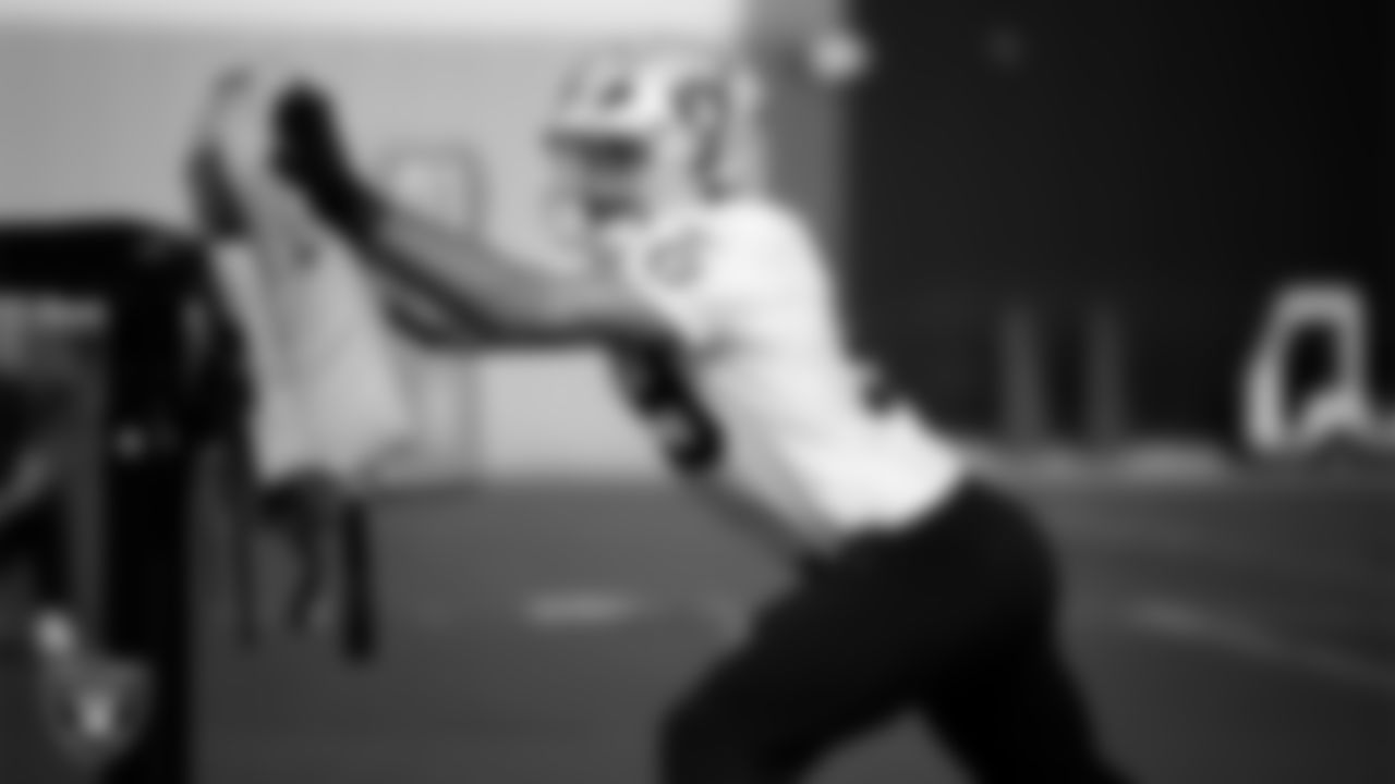 Las Vegas Raiders linebacker Jon Rhattigan (59) during practice at Intermountain Health Performance Center.