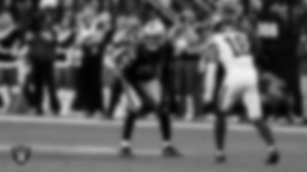 Las Vegas Raiders cornerback Eric Stokes (22) during the regular season home game against the New York Giants at Allegiant Stadium.