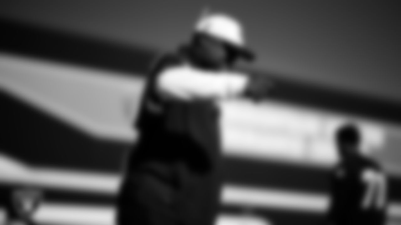 Las Vegas Raiders pass game coordinator/defensive backs coach Joe Woods during practice at Intermountain Health Performance Center.