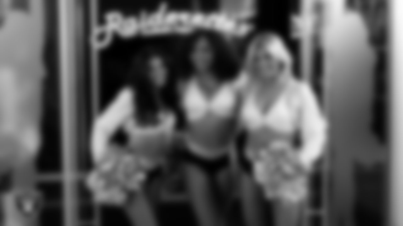 Raiderettes Ashtin, Makenna and Isabella in the locker room before the regular season home game against the Los Angeles Chargers at Allegiant Stadium.