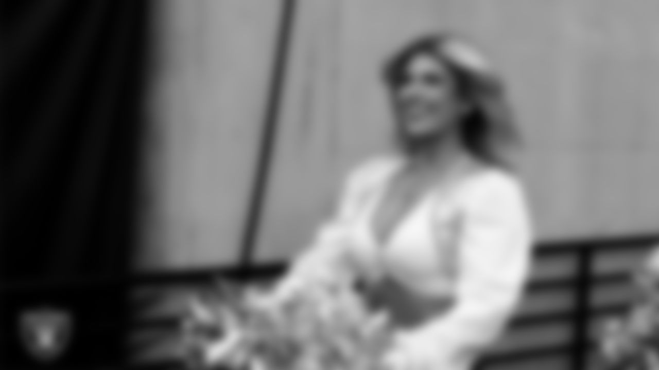 Raiderette Isabella walks through the tunnel before the regular season home game against the Cleveland Browns at Allegiant Stadium.