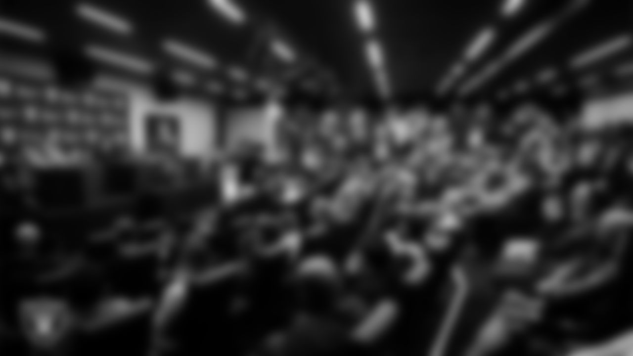 Las Vegas Raiders Head Coach Klint Kubiak, General Manager John Spytek and alumni during an introductory press conference at Intermountain Health Performance Center.