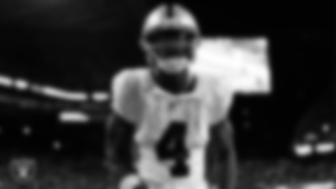 Las Vegas Raiders wide receiver Shedrick Jackson (4) celebrates after making a 41-yard touchdown catch during the preseason away game against the Seattle Seahawks at Lumen Field.