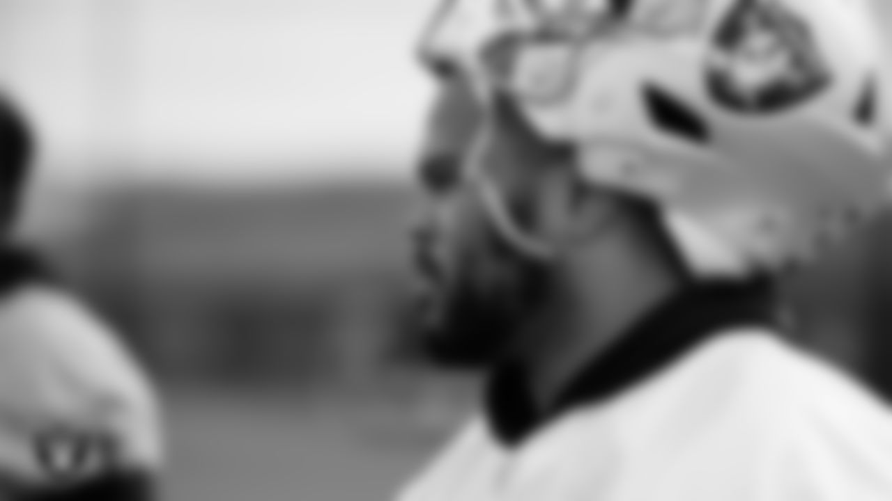 Las Vegas Raiders guard/tackle Jermaine Eluemunor (72) during practice at Intermountain Health Performance Center.