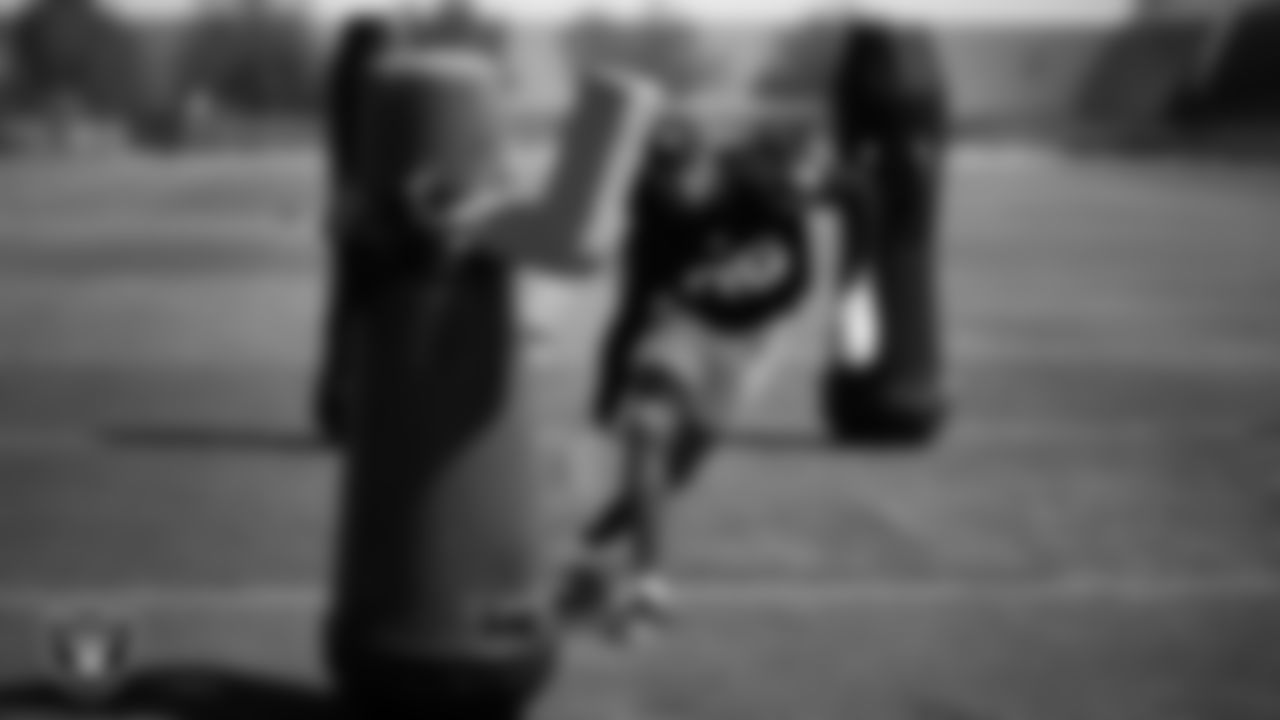 Las Vegas Raiders cornerback Decamerion Richardson (25) at a workout during phase two of the offseason program at Intermountain Health Performance Center.