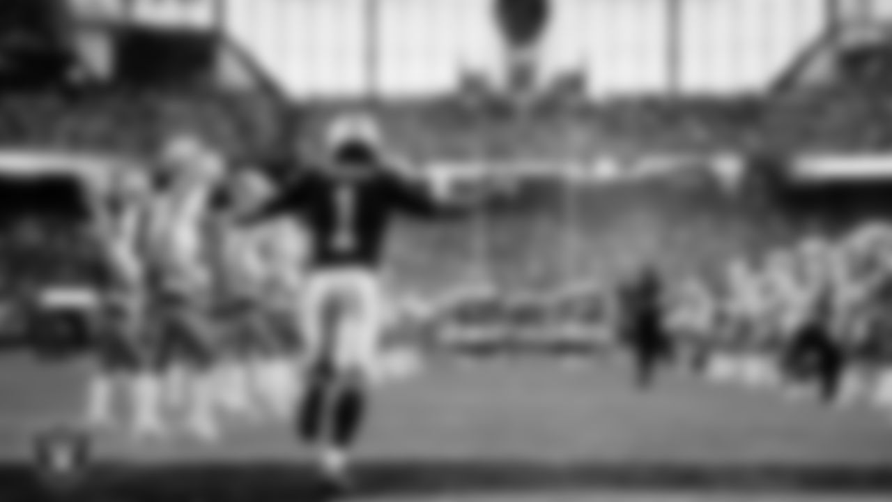 Las Vegas Raiders wide receiver Tre Tucker (1) is introduced onto the field before the regular season home game against the Jacksonville Jaguars at Allegiant Stadium.