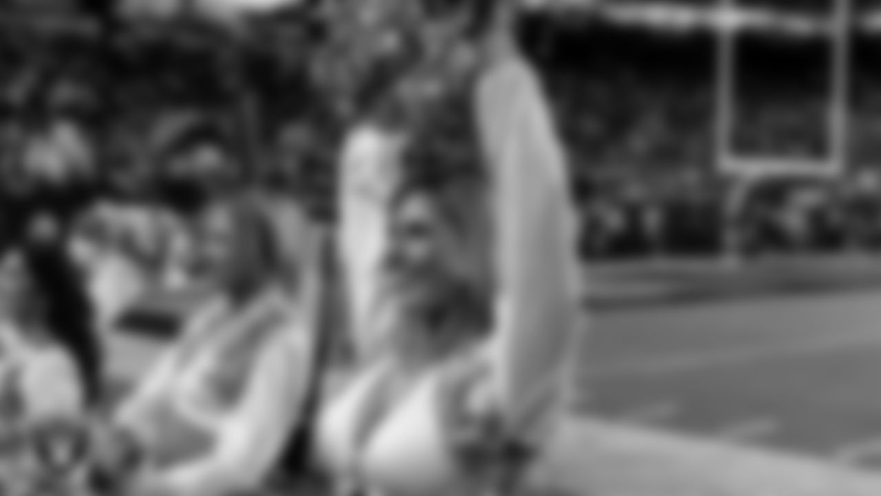 Raiderette Isabella on the sidelines during the regular season home game against the Dallas Cowboys at Allegiant Stadium.