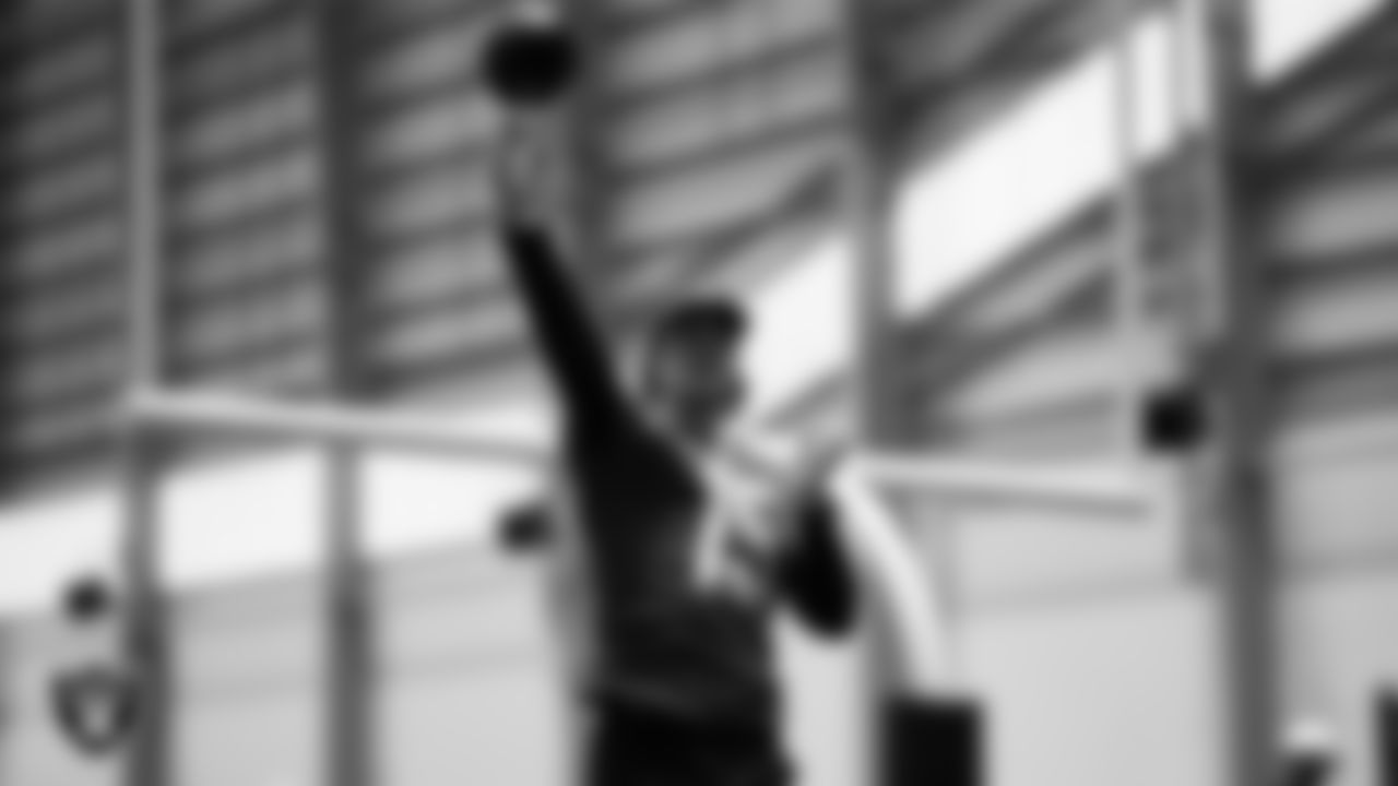 Las Vegas Raiders quarterback Kenny Pickett (15) during practice at Intermountain Health Performance Center.