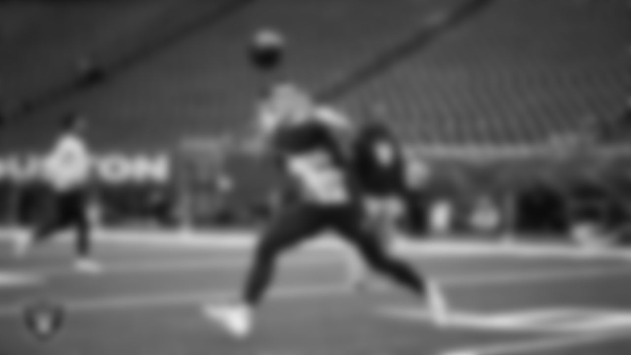 Las Vegas Raiders wide receiver Jack Bech (18) warming up before the regular season away game against the Houston Texans at NRG Stadium.