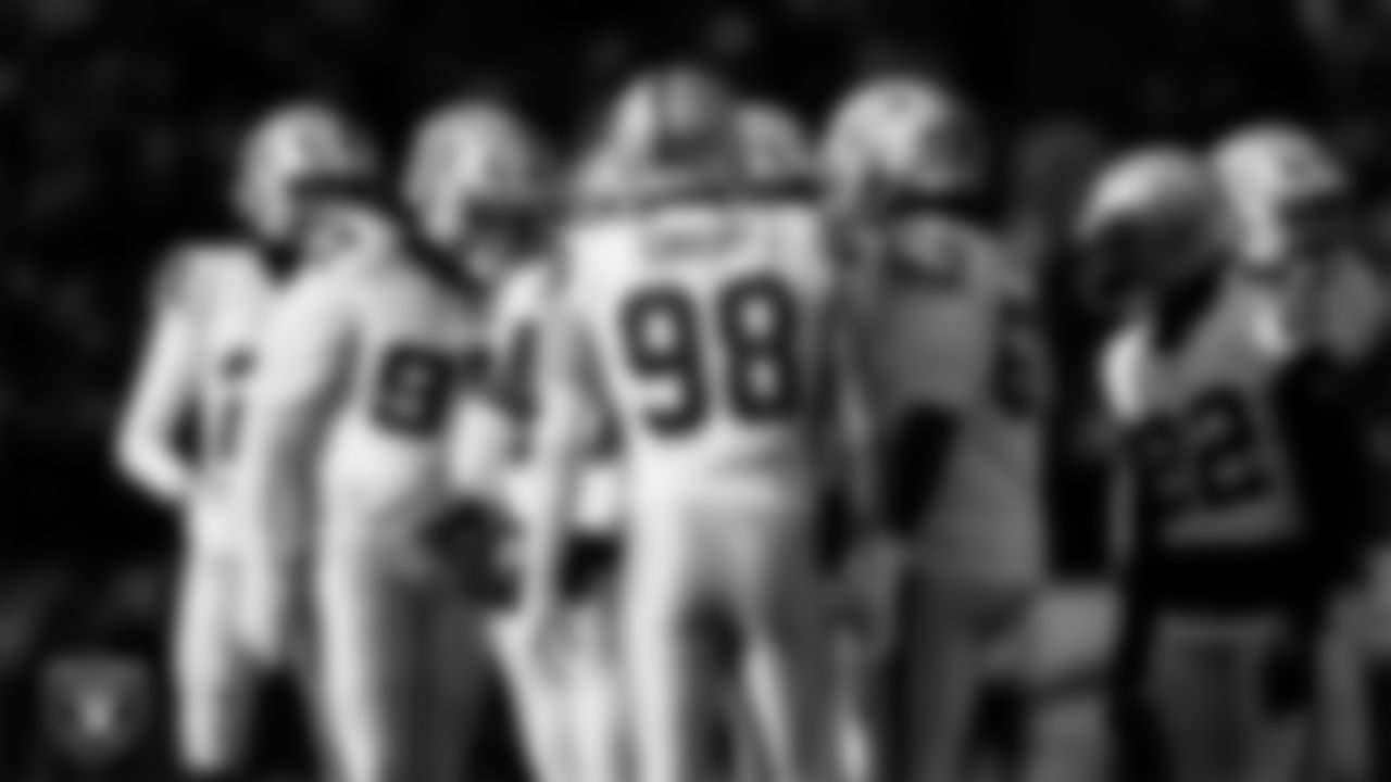 The Las Vegas Raiders defense during the regular season away game against the Philadelphia Eagles at Lincoln Financial Field.