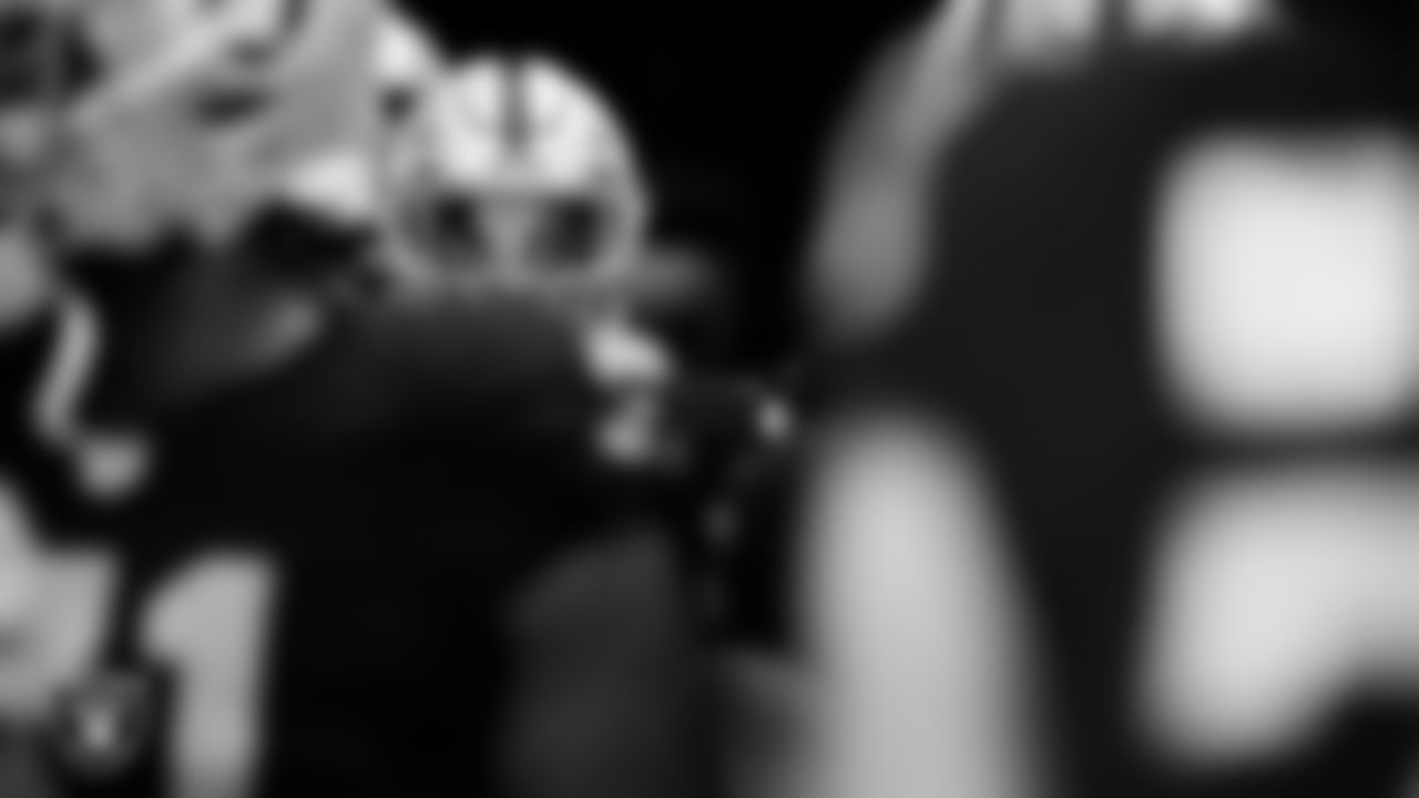 Las Vegas Raiders safety Chris Smith II (29) waits for the team to be introduced onto the field before the regular season home game against the New York Giants at Allegiant Stadium.