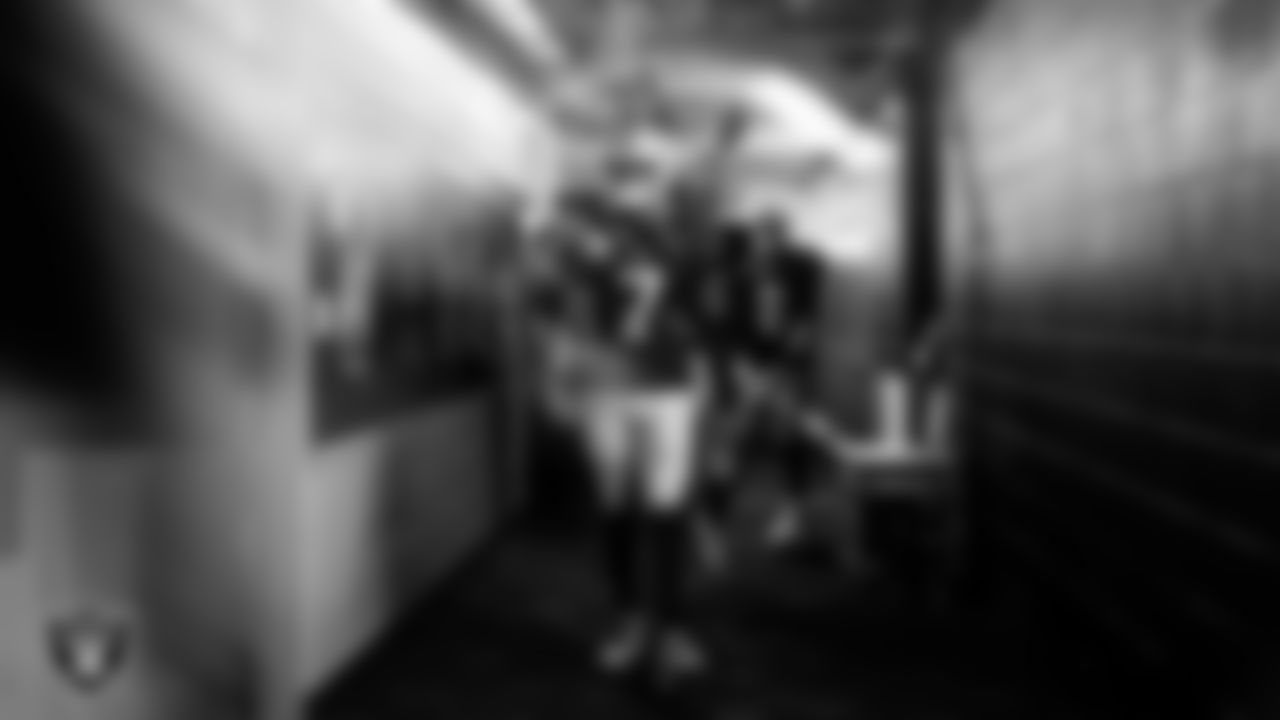 Las Vegas Raiders quarterback Geno Smith (7) walks down the tunnel before the regular season home game against the Cleveland Browns at Allegiant Stadium.