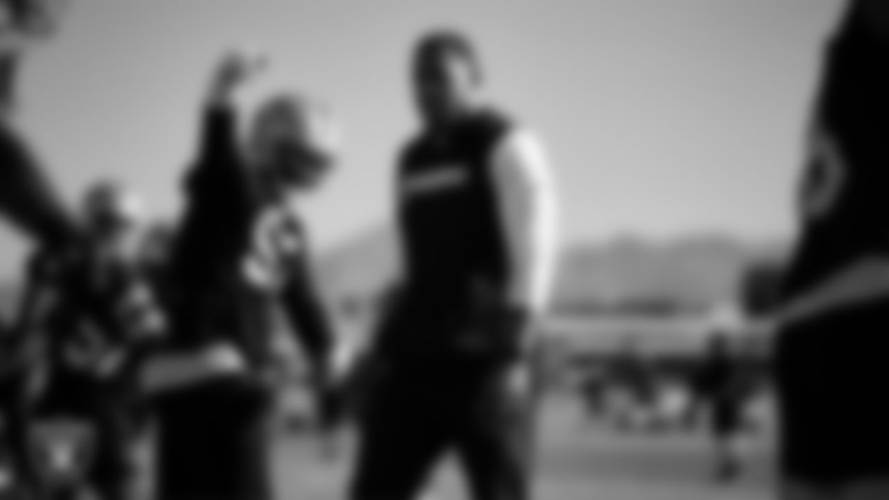 Las Vegas Raiders defensive assistant/linebackers coach Ty McKenzie during practice at Intermountain Health Performance Center.