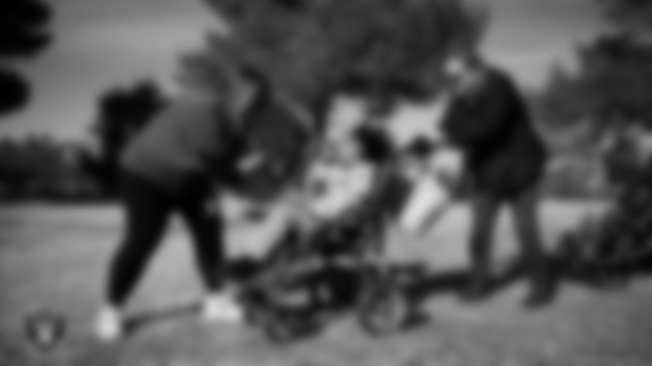 Students participate in a Raiders Junior Training Camp during a Raiders Spirit Day at Richard H. Bryan Elementary School.
