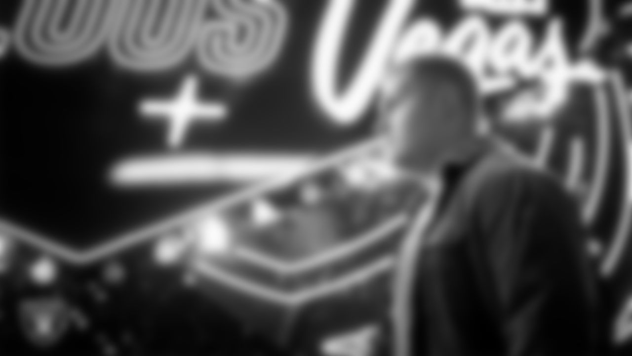 Las Vegas Raiders center Will Putnam (67) arrives to the regular season home game against the New York Giants at Allegiant Stadium.