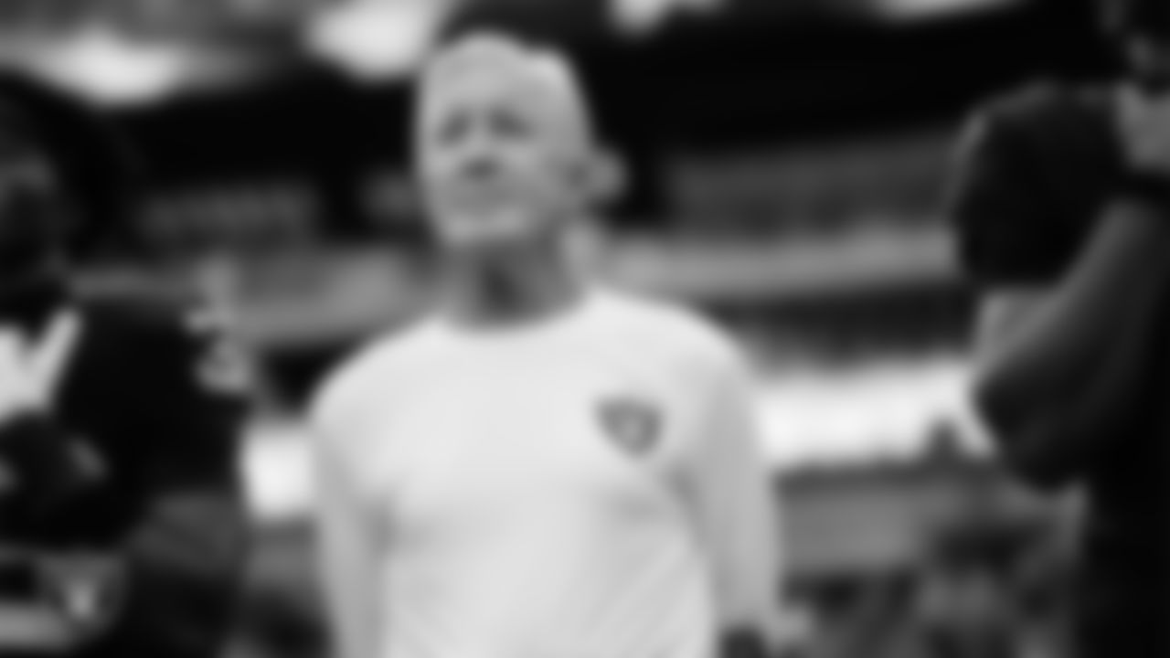 Las Vegas Raiders Head Coach Pete Carroll during the national anthem before the preseason home game against the San Francisco 49ers at Allegiant Stadium.