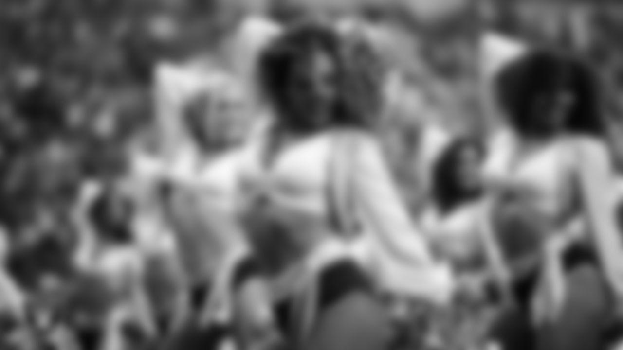 Raiderette Lexie performs on the field during the regular season home game against the Chicago Bears at Allegiant Stadium.