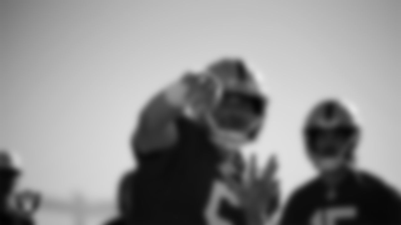 Las Vegas Raiders quarterback Cam Miller (5) during practice at Intermountain Health Performance Center.