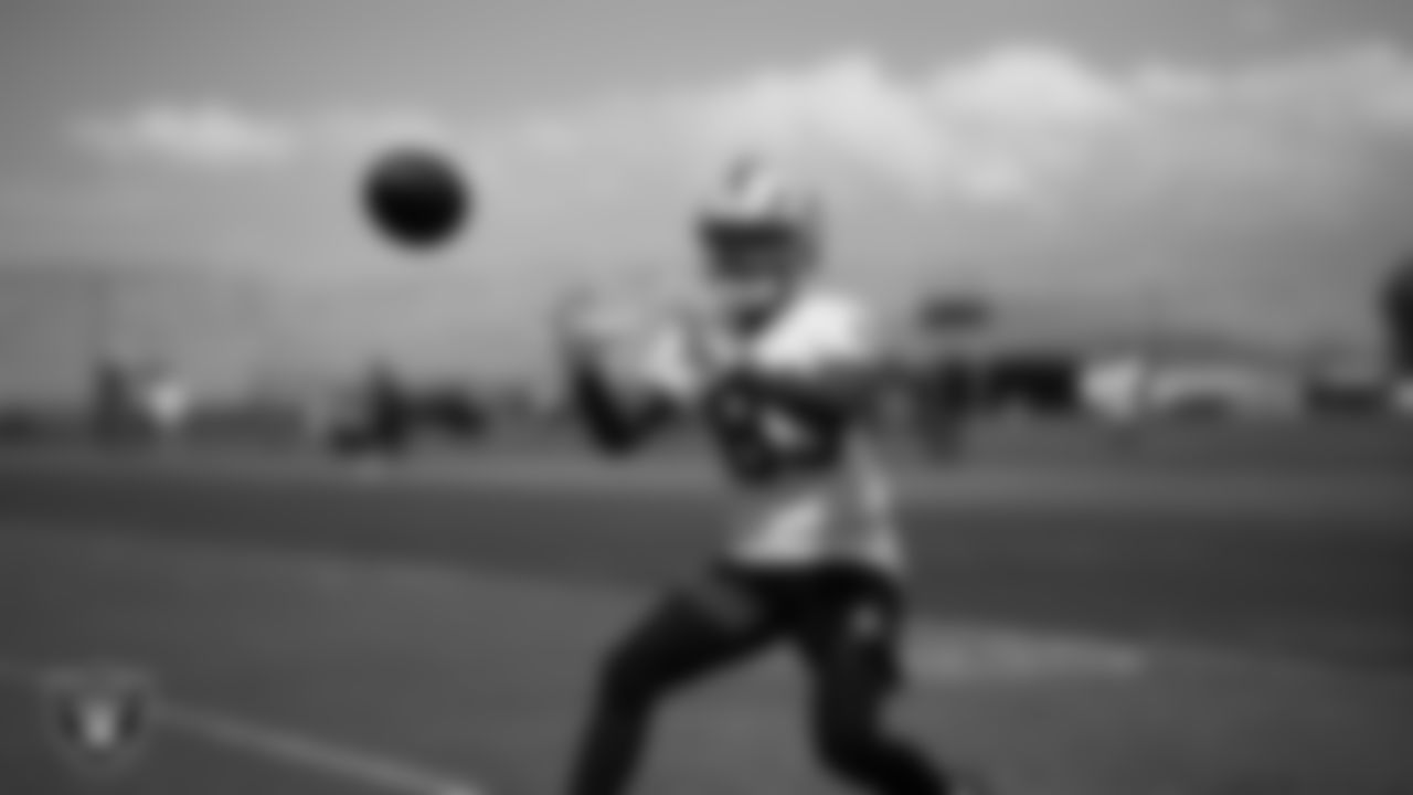 Las Vegas Raiders wide receiver Key'Shawn Smith (83) at an Organized Team Activity (OTA) at Intermountain Health Performance Center.