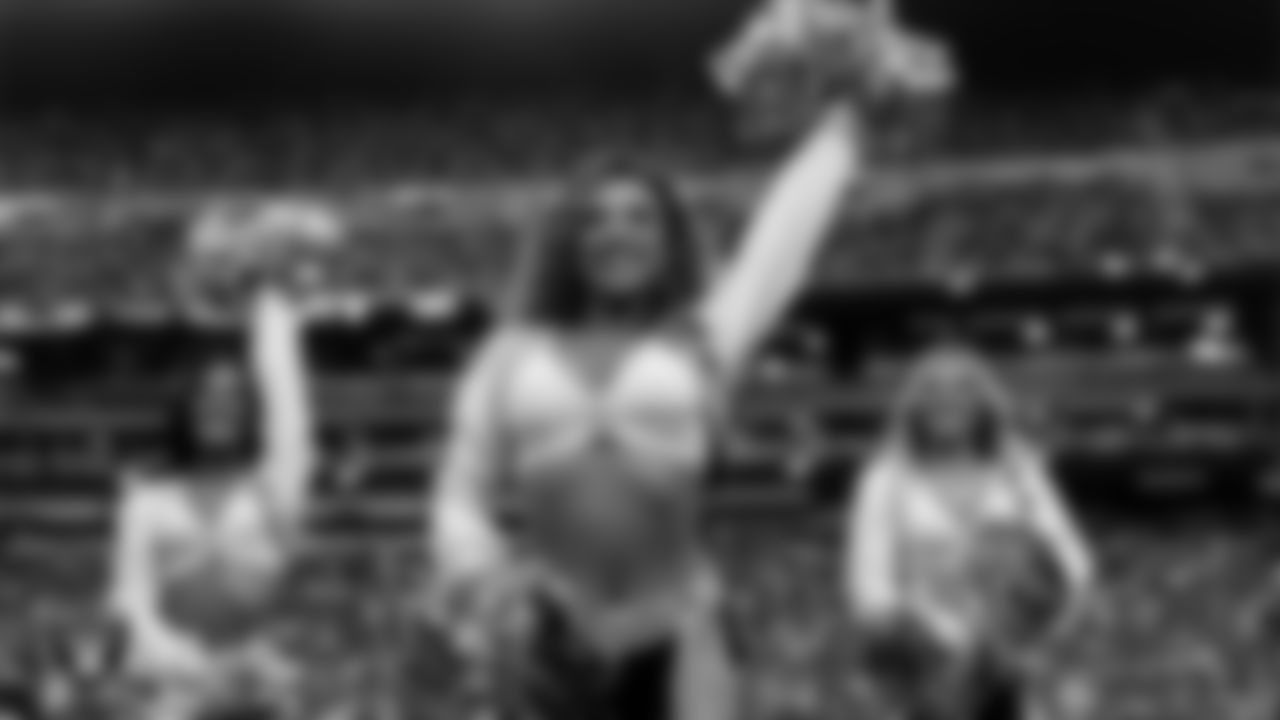 Raiderette Lexie on the sidelines during the regular season home game against the Jacksonville Jaguars at Allegiant Stadium.