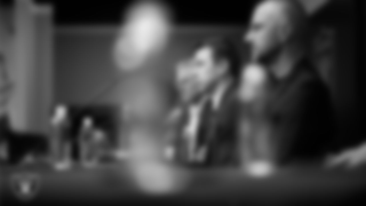 Las Vegas Raiders Head Coach Klint Kubiak during an introductory press conference at Intermountain Health Performance Center.