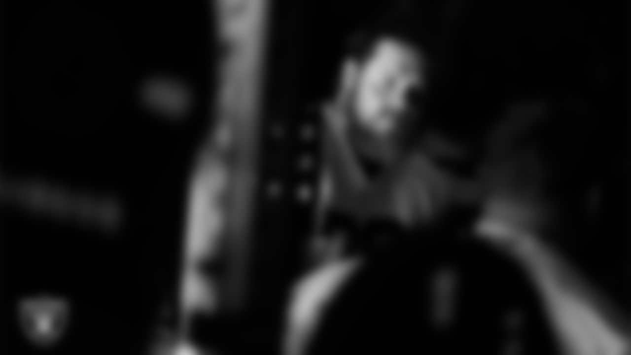 Las Vegas Raiders tackle Dalton Wagner (78) in the weight room during practice at Intermountain Health Performance Center.