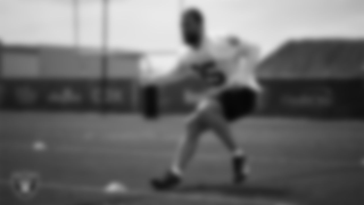 Las Vegas Raiders tight end Cole Fotheringham (85) at a workout during phase two of the offseason program at Intermountain Health Performance Center.