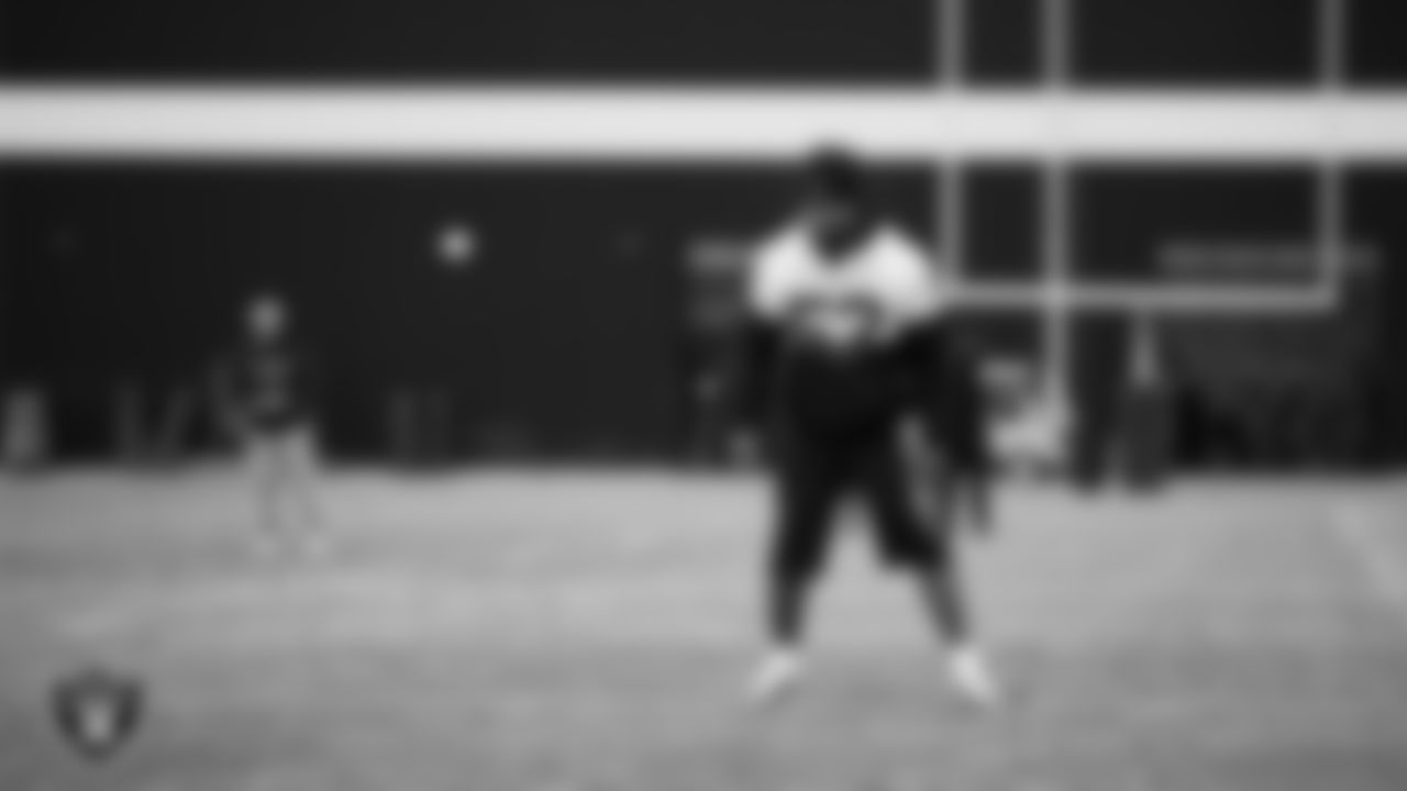 Las Vegas Raiders linebacker Elandon Roberts (52) during practice at Intermountain Health Performance Center.