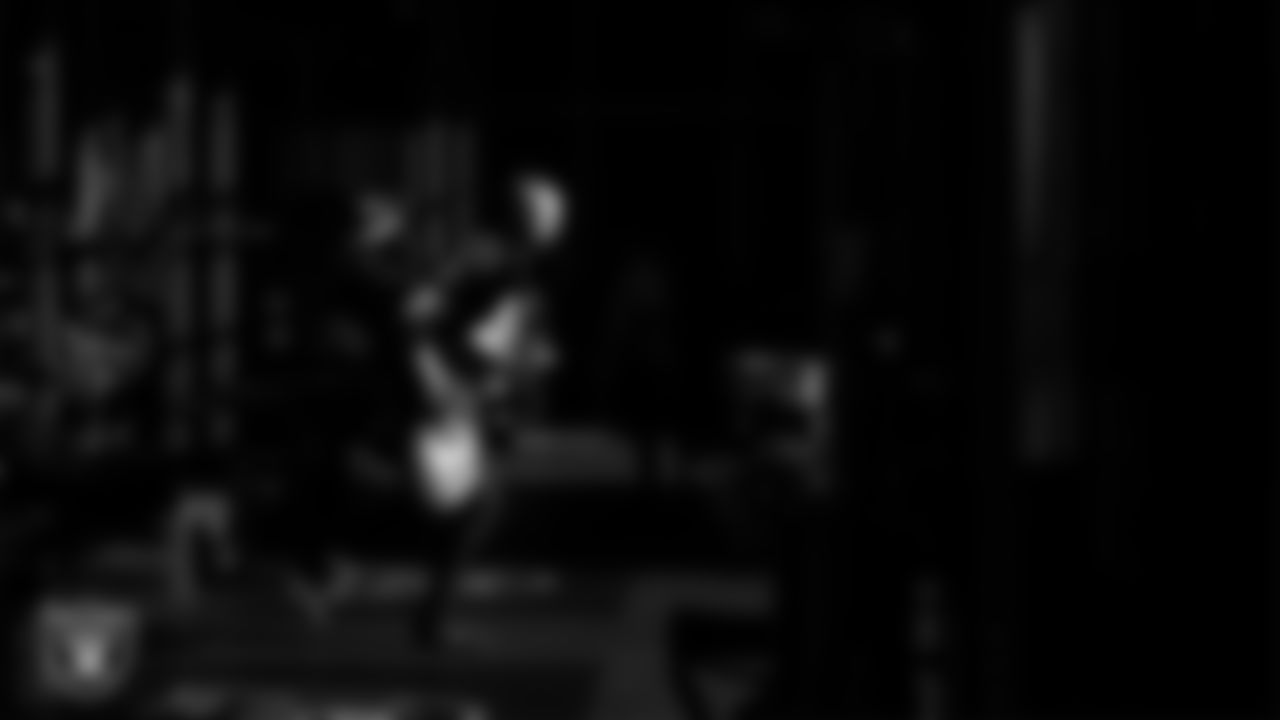 Las Vegas Raiders linebacker Tommy Eichenberg (44) walks out to the field for practice at Intermountain Health Performance Center.