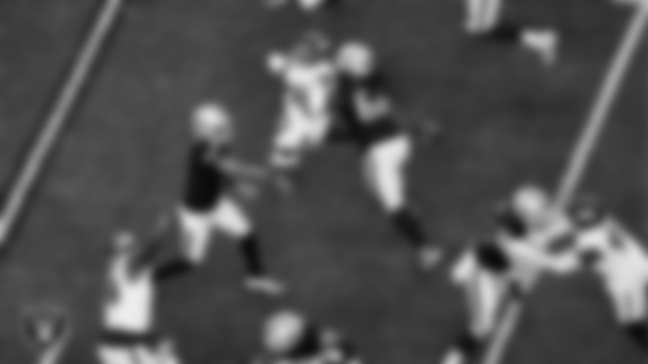 Las Vegas Raiders quarterback Geno Smith (7) passes during the regular season home game against the Denver Broncos at Allegiant Stadium.