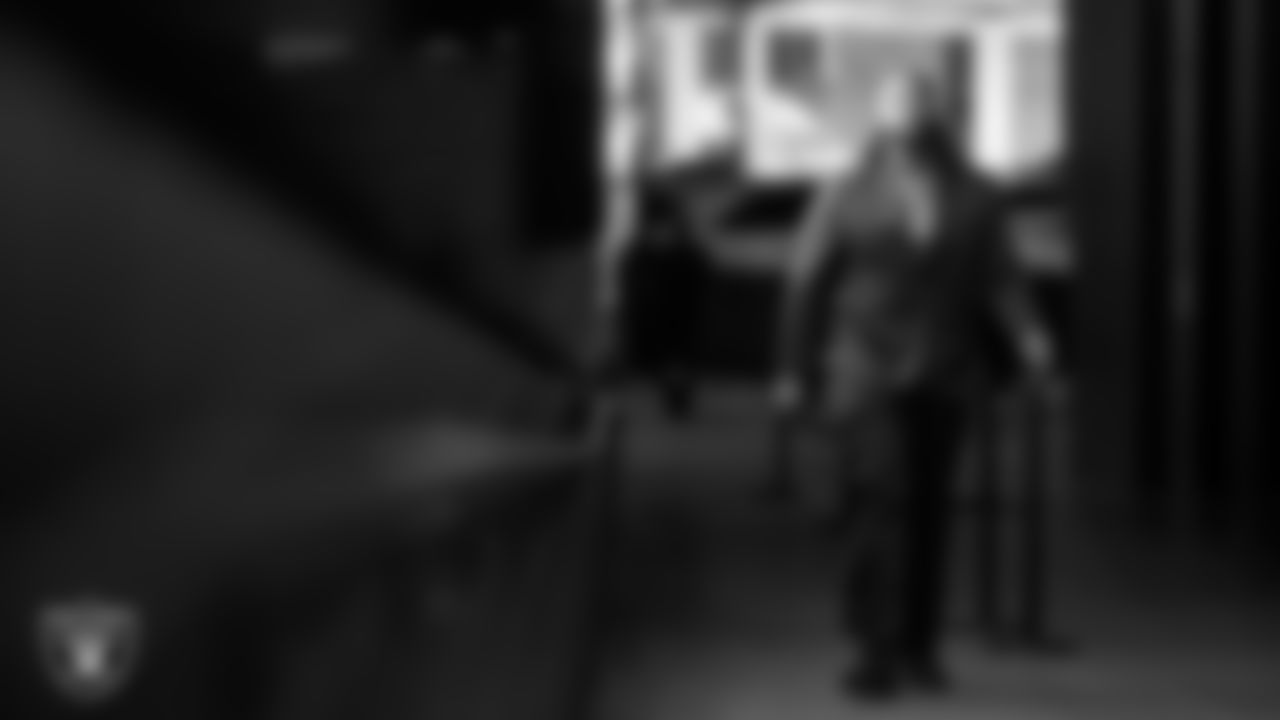 Las Vegas Raiders defensive tackle Adam Butler (69) arrives to the regular season home game against the Denver Broncos at Allegiant Stadium.