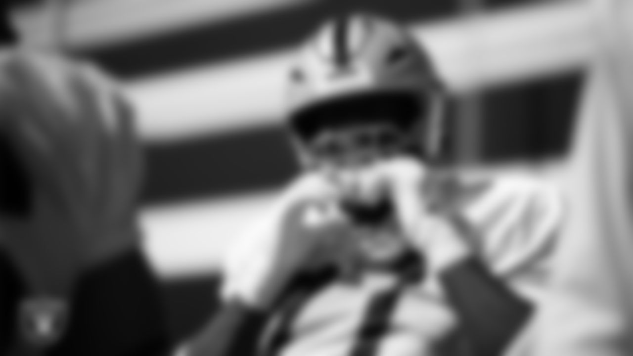 Las Vegas Raiders tackle Leroy Watson IV (77) during practice at Intermountain Health Performance Center.