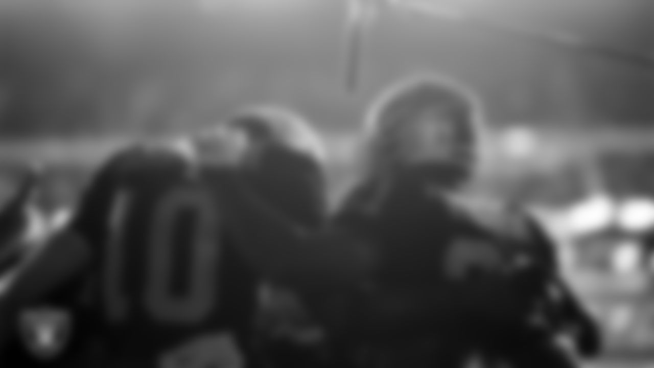 The Las Vegas Raiders returners huddle in the tunnel before the regular season home game against the Dallas Cowboys at Allegiant Stadium.