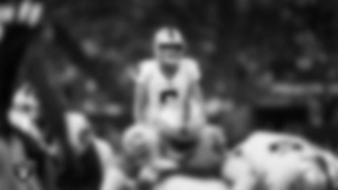 Las Vegas Raiders kicker Daniel Carlson (8) lines up before kicking a 24-yard field goal during the regular season away game against the Indianapolis Colts at Lucas Oil Stadium.