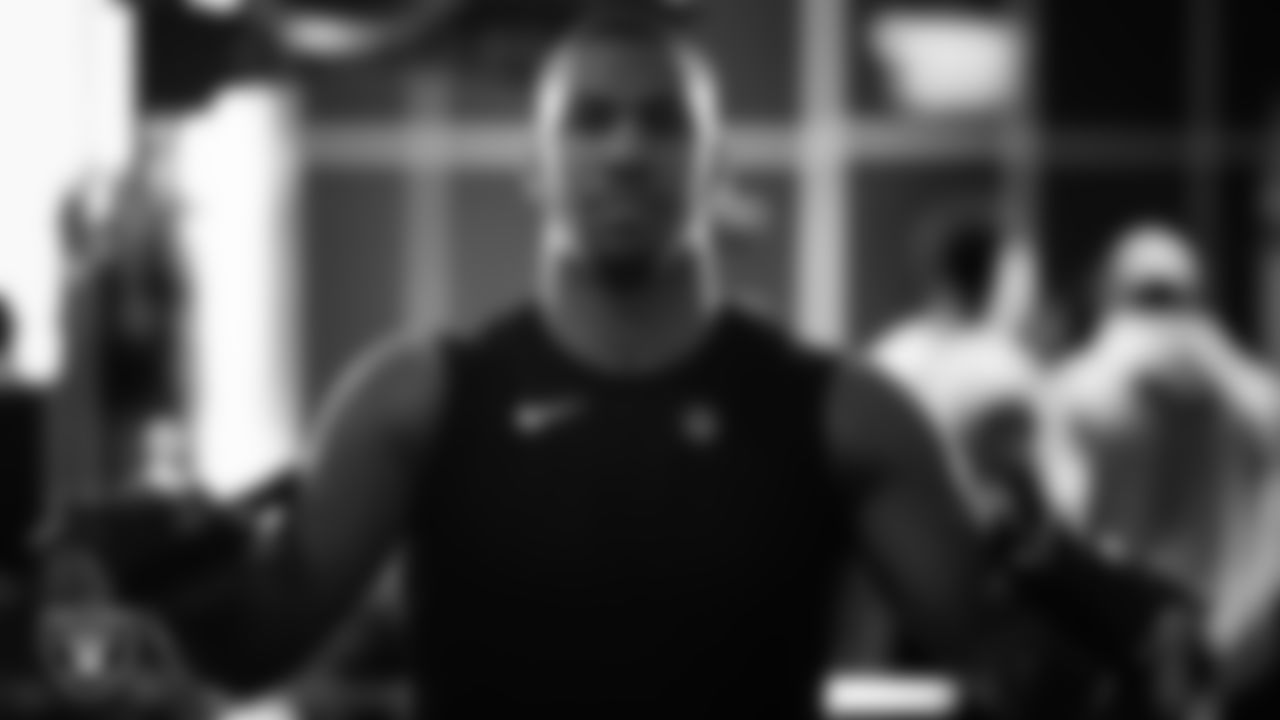 Las Vegas Raiders defensive end Charles Snowden (49) at a workout during phase two of the offseason program at Intermountain Health Performance Center.