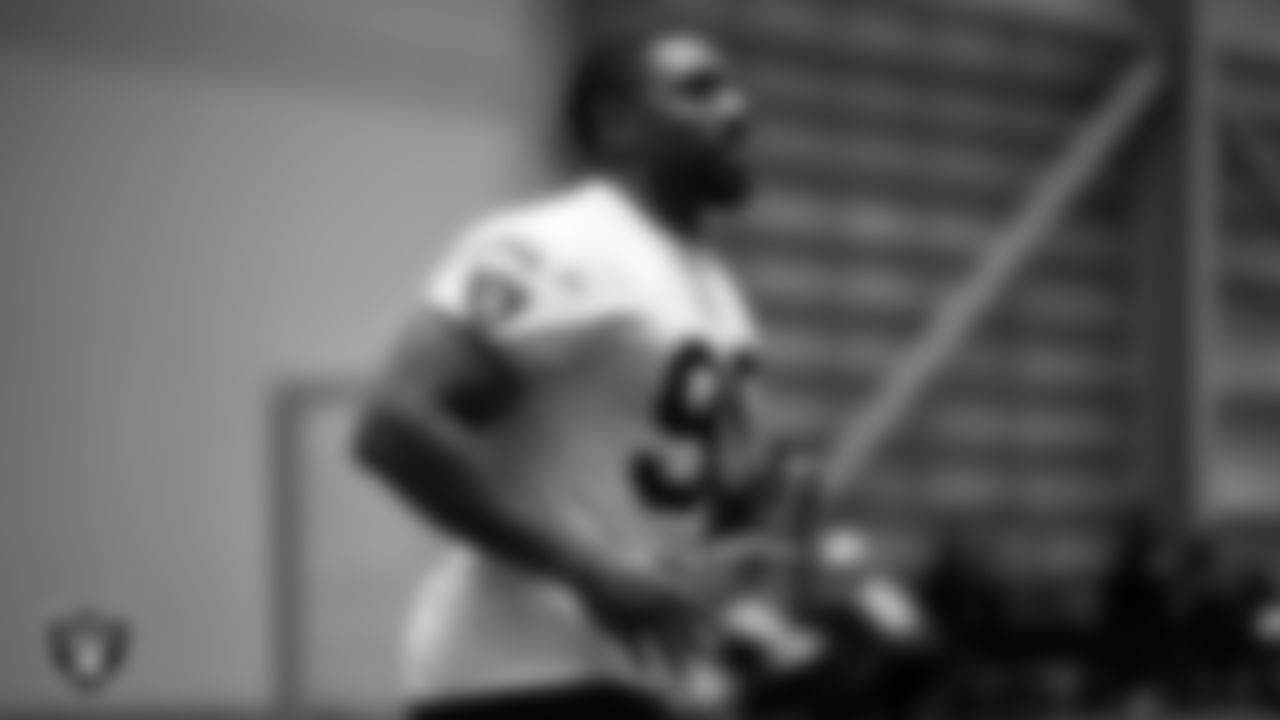 Las Vegas Raiders defensive tackle Thomas Booker IV (99) during practice at Intermountain Health Performance Center.